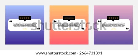 Review quote template with 5 star rating. Set of Customer review quotation templates for social media.
