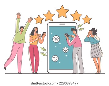 Review rate customer mobile app feedback concept. Vector graphic design illustration