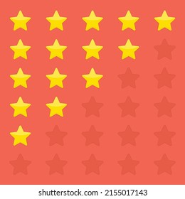 Review rating bubble with gold stars rate. Customer feedback concept. Template of reviews stars rate. Rank or level of satisfaction rating. Vector illustration in flat style. EPS 10.