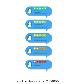 Review rating bubble set. Concept of feedback. Rating stars, positive and negative comments in chat speeches bubble. Flat design. Vector Illustration.