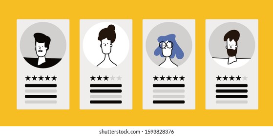 Review rating bubble speeches, flat style smartphone reviews stars with good and bad rate and text, concept of testimonials messages, notifications, feedback