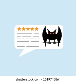 Review rating bubble speeches vector illustration, flat style reviews sitting bat avatar and text, concept of testimonial messages, notification alerts, feedback evaluation