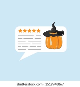 Review rating bubble speeches vector illustration, flat style reviews pumpkin avatar and text, concept of testimonial messages, notification alerts, feedback evaluation