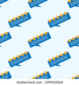 Review rating bubble speechesseamless pattern. Concept of experience or feedback. Flat illustration on blue background