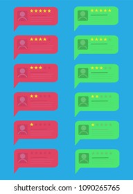 Review of rating bubble vector illustration. Bad and good rating from zero to five stars. Flat style. For easy editing.