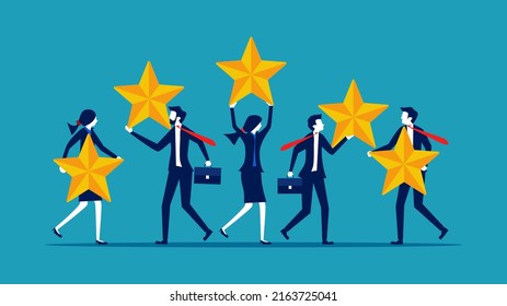 Review or rating. businessman holding a star business concept vector illustration