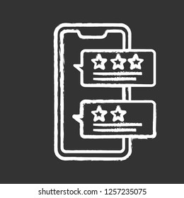 Review rating chalk icon. Customer feedback messages. Service satisfaction. Smartphone app rating. Isolated vector chalkboard illustration