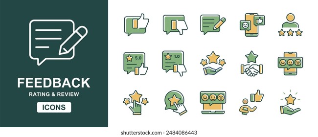 review and rating feedback icon vector set quality satisfaction service survey opinion online user testimonial signs illustration