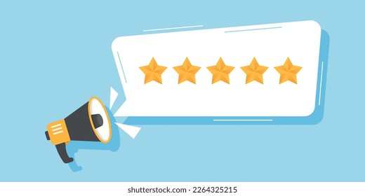 Review rating icon in flat style. Customer feedback vector illustration on isolated background. Megaphone with speech bubble sign business concept.