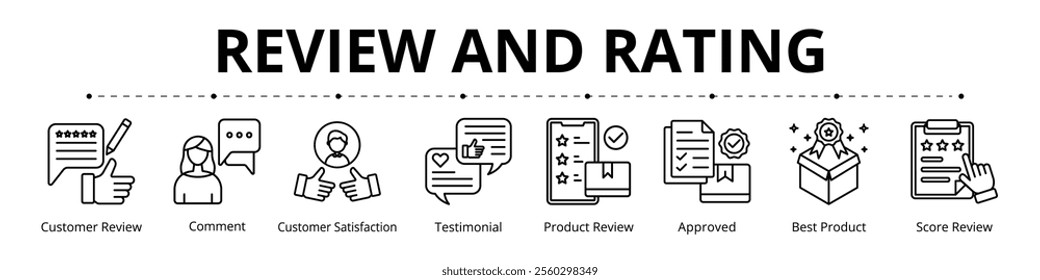 Review and Rating Line Banner Web Icon Set Vector Illustration