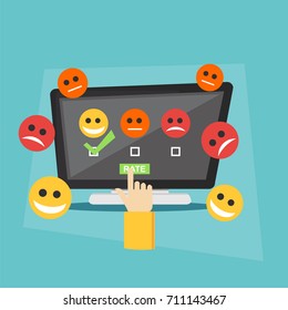 Review rating on computer screen vector illustration. Rating and review concept.