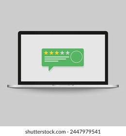 Review rating online feedback experience testimonials bubble speeches on computer vector, flat style laptop reviews stars good, bad rate, concept of customer testimony messages, notifications