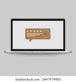 Review rating online feedback experience testimonials bubble speeches on computer vector, flat style laptop reviews stars good, bad rate, concept of customer testimony messages, notifications