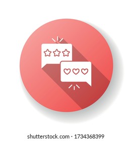 Review red flat design long shadow glyph icon. Customer service satisfaction level. Social media feedback. Evaluation star rate. Excellent quality. Positive comment. Silhouette RGB color illustration