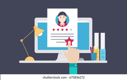 Review of a resume, evaluation of a person's profile. Vector illustration business concept design.