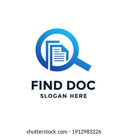 Review search logo design template. Magnifying glass icon with document paper sheet combination. Concept of analysing, correcting, evaluating, surveying, etc.