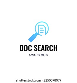 Review search logo design template. Magnifying glass icon with document paper sheet combination. Concept of analysing, correcting, evaluating, surveying, etc. 