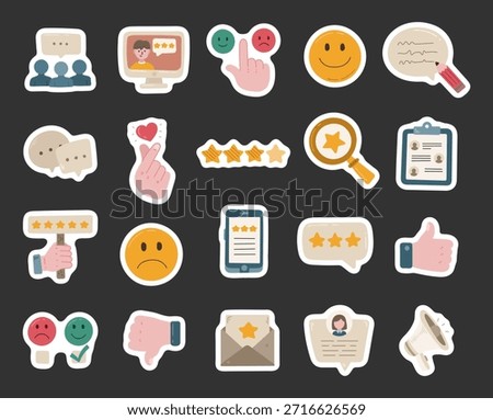 Review set in scandinavian style presenting various communication rating symbols designed to represent customer feedback icons showing messages, comments, notifications, evaluations