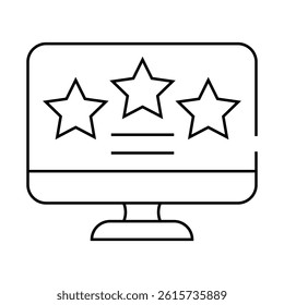 review stars on computer screen line icon vector. review stars on computer screen sign. isolated contour symbol black illustration