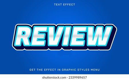 Review text effect template in 3d design. Text emblem for advertising, branding, business logo