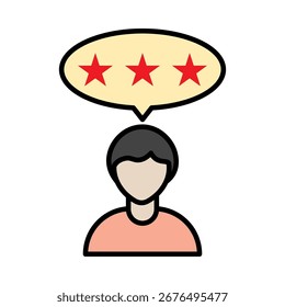 Revisión con el icono de la burbuja del discurso de tres estrellas