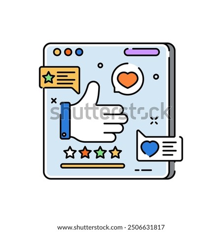 Review Thumbs Up Fill Color Icon, Vector illustration