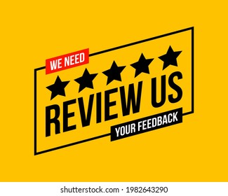review us - 5 stars, user rating or customer feedback vector squared banner