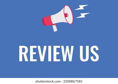 review us button, banner, label, template for website. review us text with colorful megaphone icon
