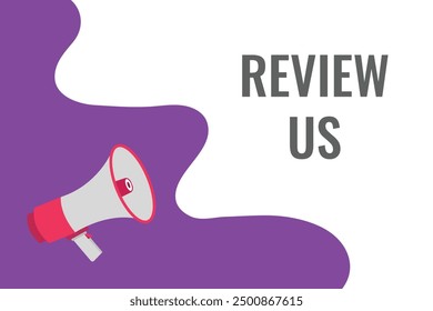 review us button, banner, label, template for website. review us text with colorful megaphone icon
