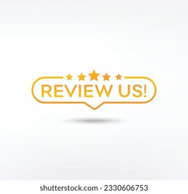 Review us on a black background. Review us. User rating concept. Review and rate us stars. Business concept