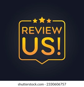 Review us on a black background. Review us. User rating concept. Review and rate us stars. Business concept