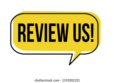 Review us speech bubble on white background, vector illustration