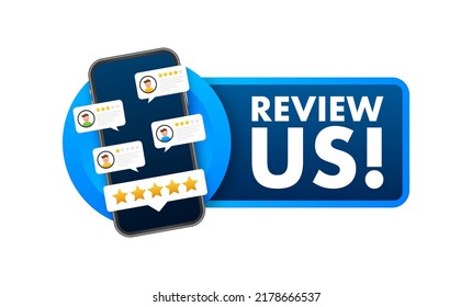 Review Us User Rating Concept. Review And Rate Us Stars. Business Concept. Vector Illustration.