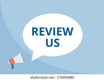 Review us vector. Business and marketing concept. Flat illustration on light blue background.