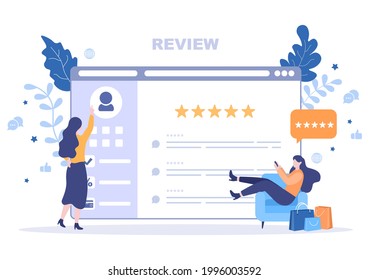 Revisión de la Ilustración del Vector: el cliente da una estrella con buena o mala tasa de comentarios, testimonios, notificaciones y el concepto de experiencia del usuario