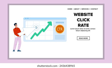 revisa el vector de tasa de clics del sitio web. flecha programática, renderizado de plataforma, estrella aquí