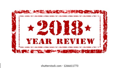 Review of the year 2018, stamp on a white. Vector illustration. Can be placed in multiply mode on your design.