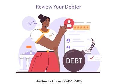 Review your debtor. Effective tips for business optimization in conditions of economic stagnation. Economic activity decline, business-saving actions. Flat vector illustration