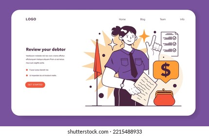 Review your debtor web banner or landing page. Effective tips for business optimization in conditions of economic stagnation. Business-saving actions. Flat vector illustration