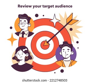 Review your target audience. Effective management and marketing strategy in conditions of economic stagnation. Economic activity decline, business-saving actions. Flat vector illustration