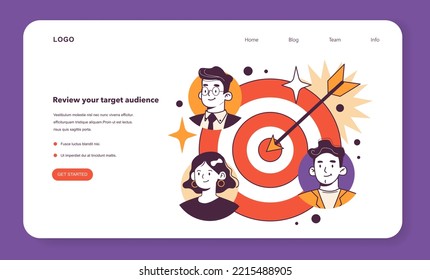 Review your target audience web banner or landing page. Effective management and marketing strategy in conditions of economic stagnation. Business-saving actions. Flat vector illustration
