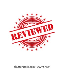 Reviewed grunge retro red isolated stamp