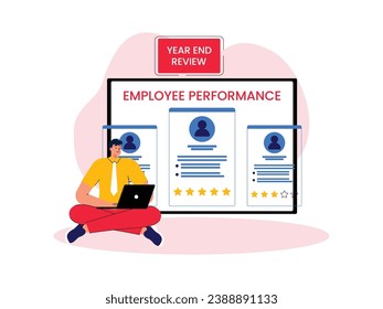 Reviewing the achievements of employees in the company, managers choose according to applicable regulations, year-end vector illustration.