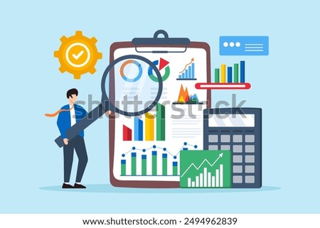 Reviewing financial statements for accuracy, ensuring compliance with regulations, audit analysis concept vector illustration. Business analyst auditing documents