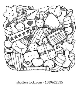 Reviews doodle black and white composition illustration