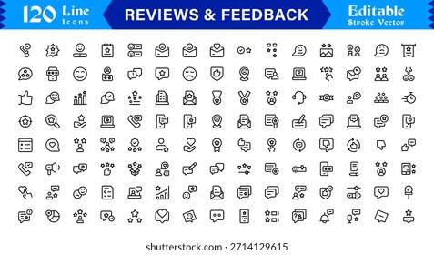 Paquete de iconos de línea de Comentarios: Colección de Profesional minimalista y moderno único de iconos de Encuesta y calificación de clientes con estilo de contorno limpio y precisión de Vector