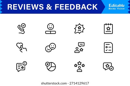 Paquete de iconos de línea de Comentarios: Colección de Profesional minimalista y moderno único de iconos de Encuesta y calificación de clientes con estilo de contorno limpio y precisión de Vector