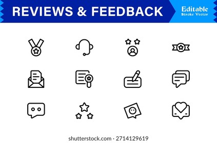 Reviews Feedback Line Icon Pack – Unique Minimal Modern Professional Collection of Client Rating and Survey Icons with Clean Outline Style and Vector Precision