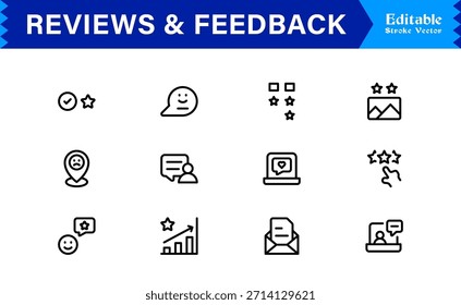 Paquete de iconos de línea de Comentarios: Colección de Profesional minimalista y moderno único de iconos de Encuesta y calificación de clientes con estilo de contorno limpio y precisión de Vector