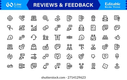 Paquete de iconos de línea de Comentarios: Colección de Profesional minimalista y moderno único de iconos de Encuesta y calificación de clientes con estilo de contorno limpio y precisión de Vector